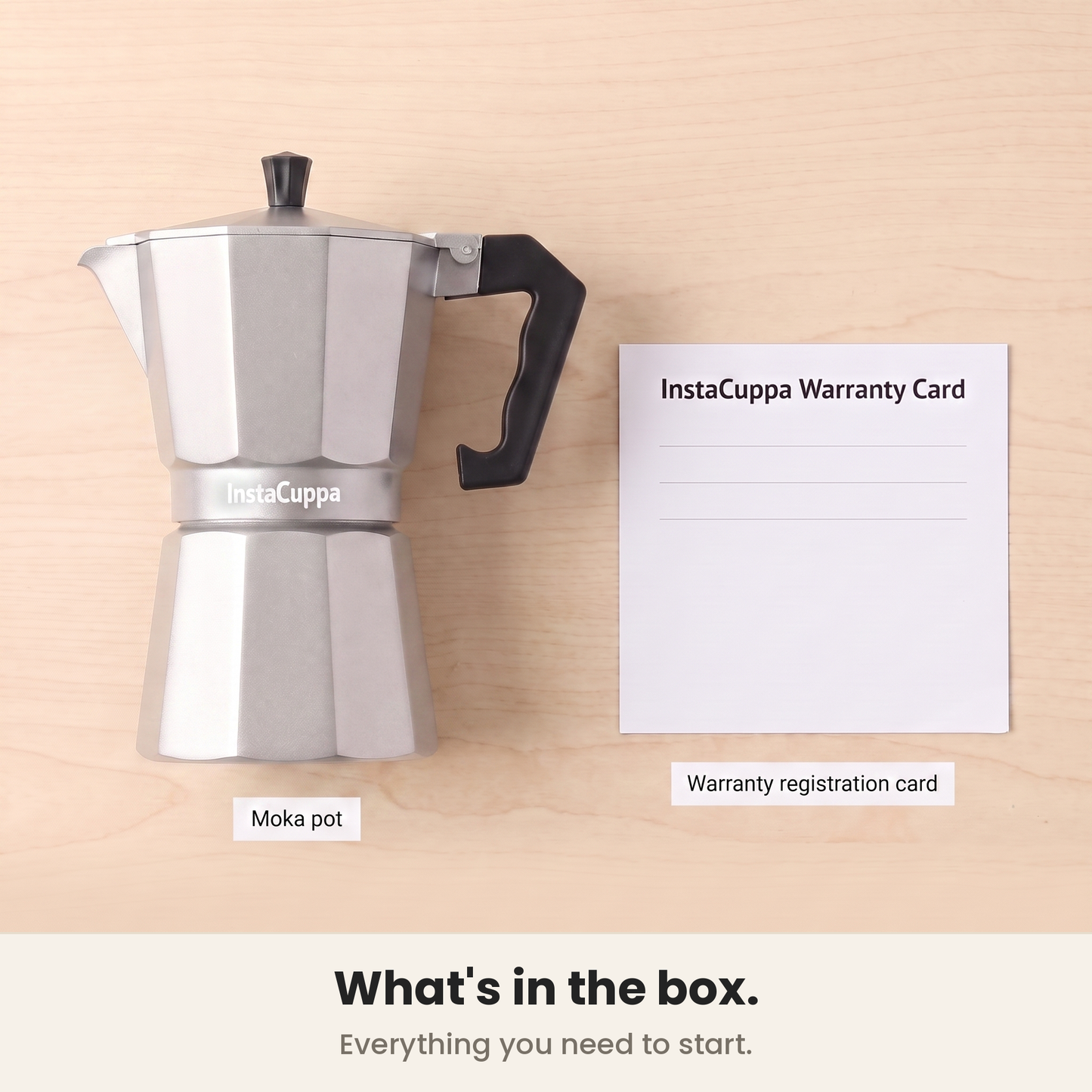 InstaCuppa Aluminium Moka Pot - Silver - moka pot with funnel, filter and gasket · 300 ml · 6 cup