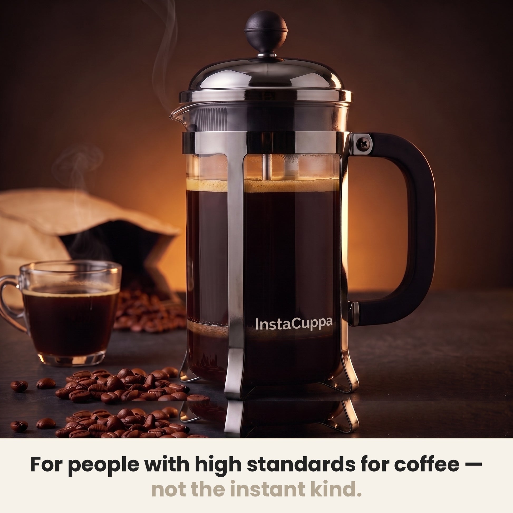 InstaCuppa French Press Coffee Maker - Black - borosilicate glass carafe · 600 ml