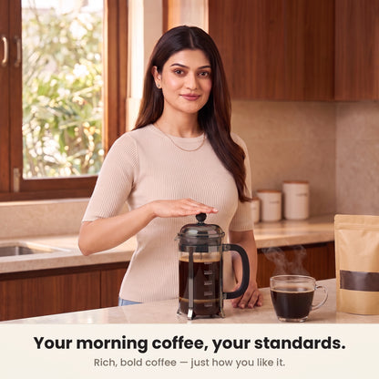 InstaCuppa French Press Coffee Maker - Black - rich coffee brewed at home · 600 ml