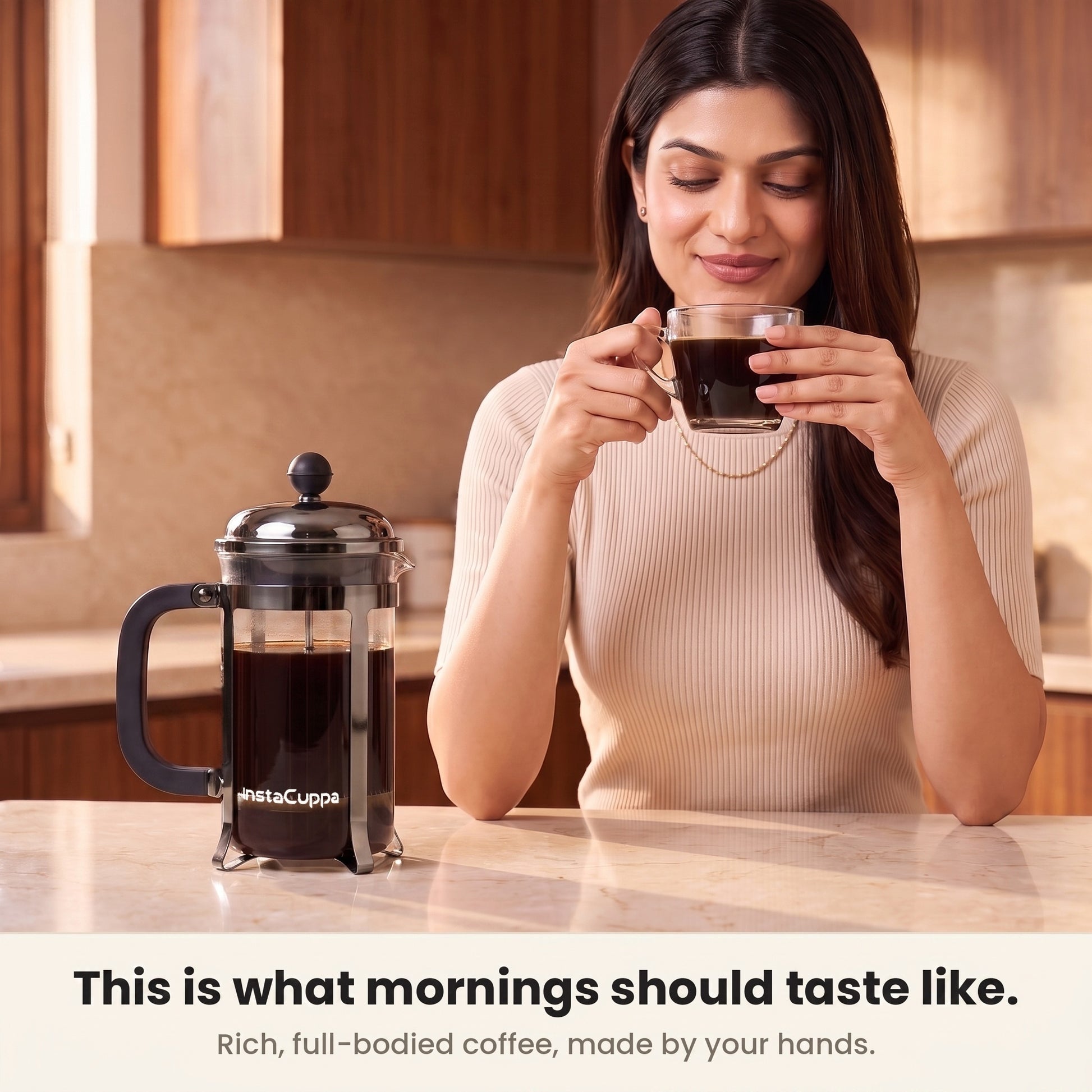 InstaCuppa French Press Coffee Maker - Black - smooth full-flavoured cup · 600 ml