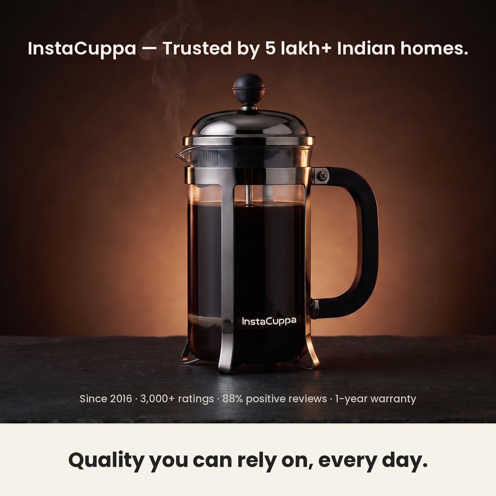 InstaCuppa French Press Coffee Maker - Black - trusted by Indian homes, 1-year warranty · 600 ml