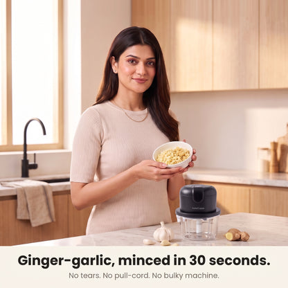 InstaCuppa Mini Electric Chopper - 350 ML Black - fresh ginger garlic paste ready