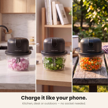 InstaCuppa Mini Electric Chopper - 350 ML Black - rechargeable use in kitchen, desk and outdoors