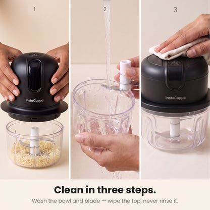InstaCuppa Mini Electric Chopper - 350 ML Black - easy cleaning in three steps
