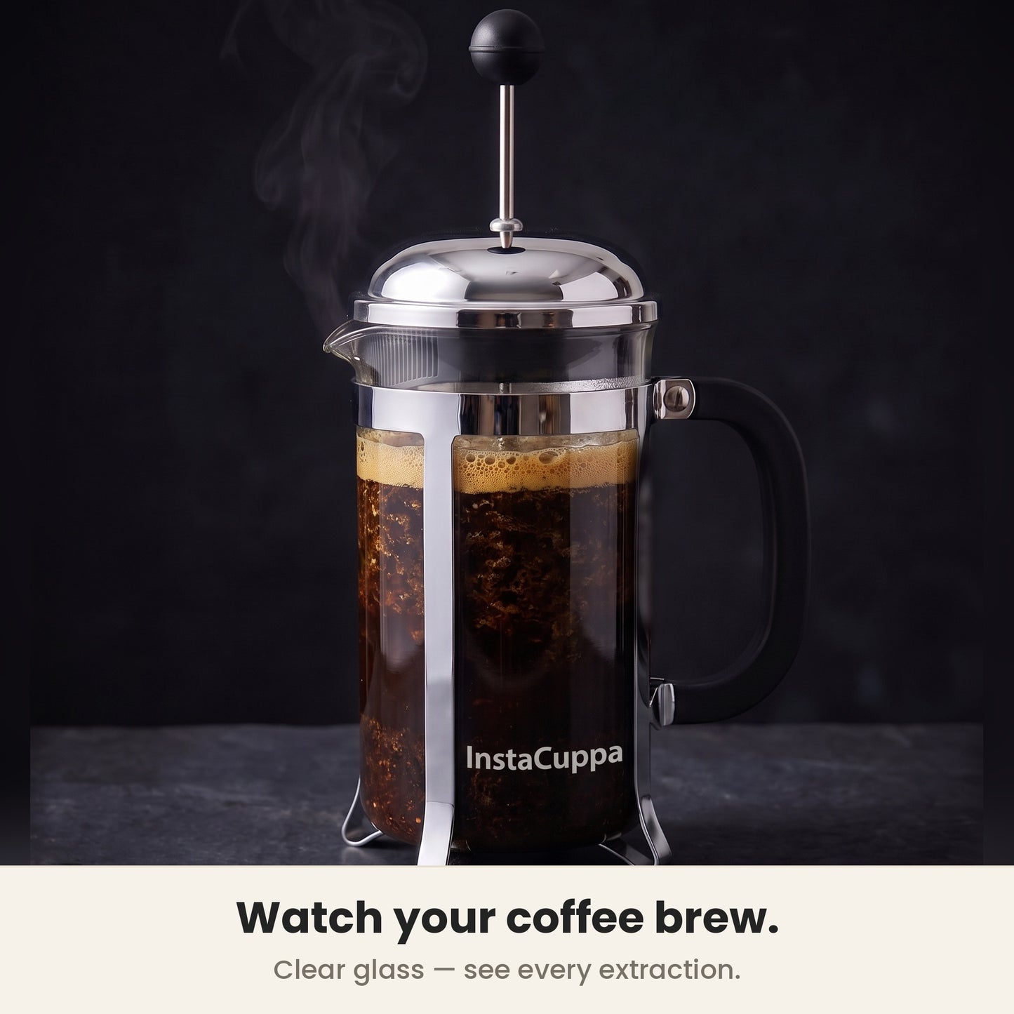 InstaCuppa French Press Coffee Maker - Clear - watch the brew steep · 600 ml