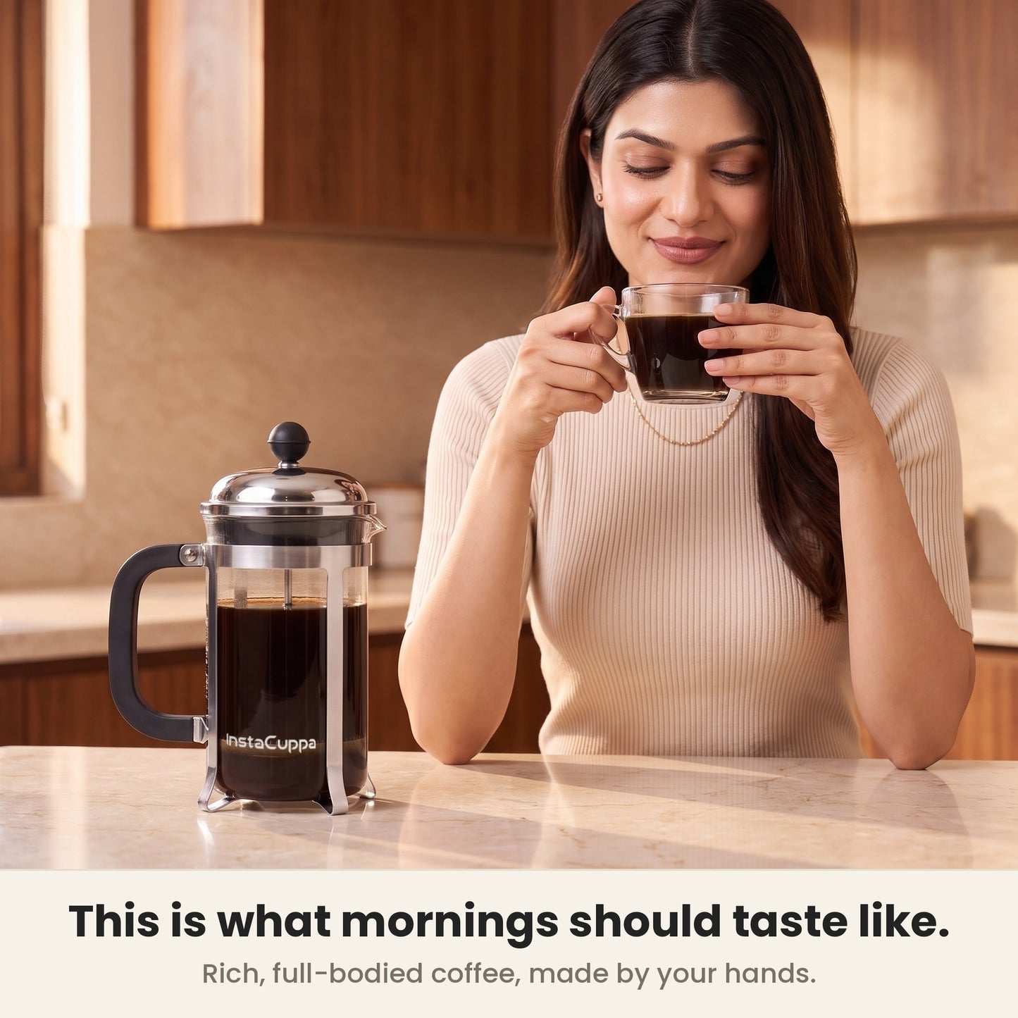 InstaCuppa French Press Coffee Maker - Clear - smooth full-flavoured cup · 600 ml