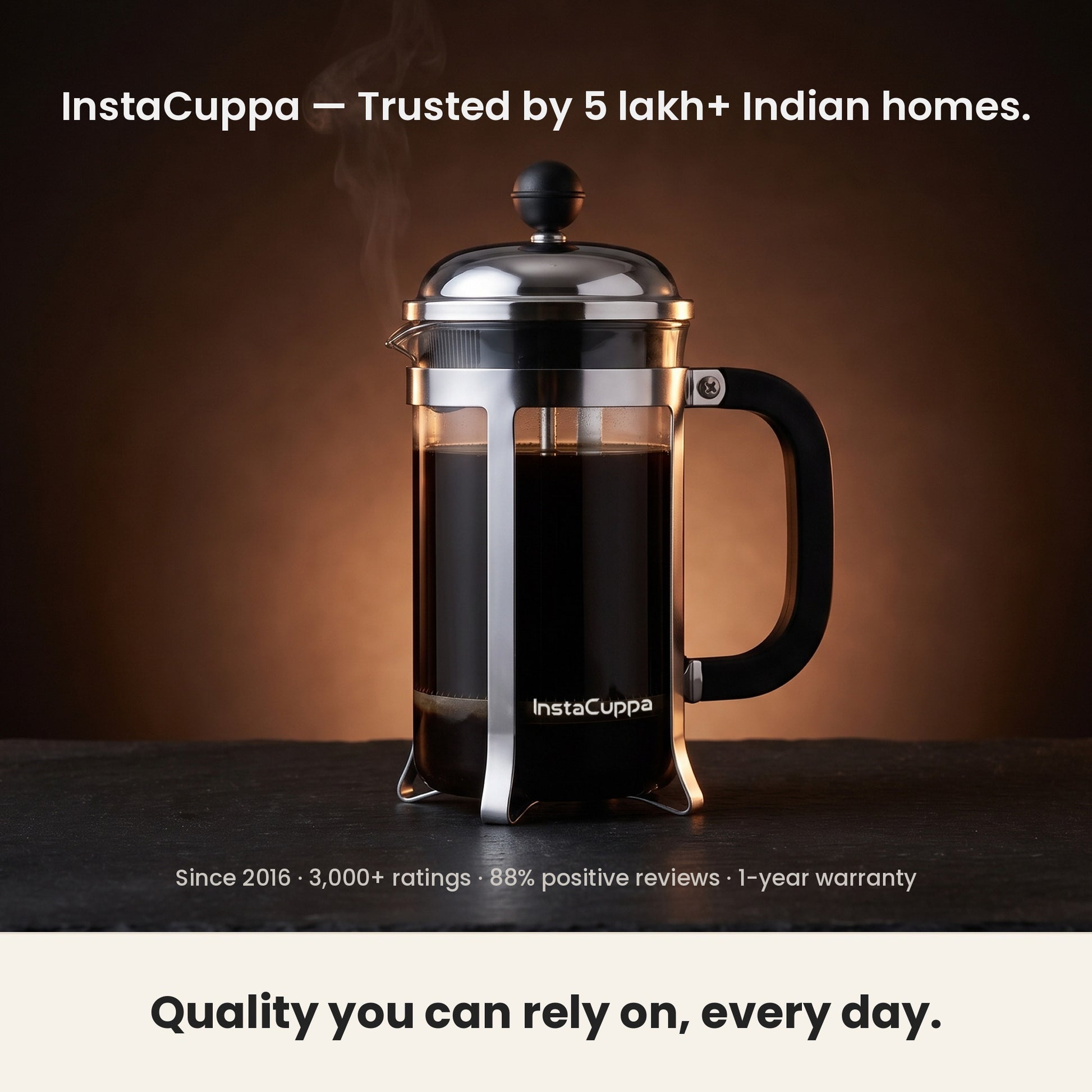 InstaCuppa French Press Coffee Maker - Clear - trusted by Indian homes, 1-year warranty · 600 ml