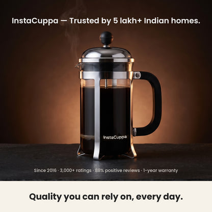 InstaCuppa French Press Coffee Maker - Clear - trusted by Indian homes, 1-year warranty · 600 ml