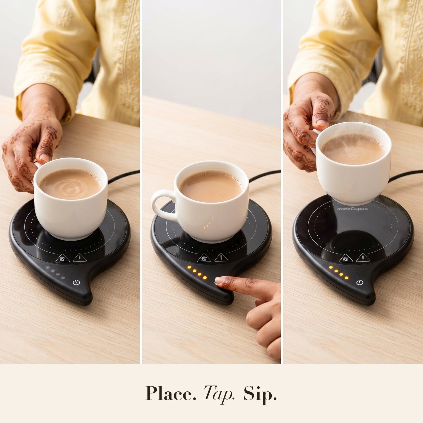InstaCuppa Coffee Mug Warmer for Desk with 4 Adjustable Temperature Settings - Min 50*C - Max 80*C, 8 Hour Auto Shut Off, Simple Touch Operation, Light Weight and Easy to Carry Around, 40 Watt, Black - Image 4