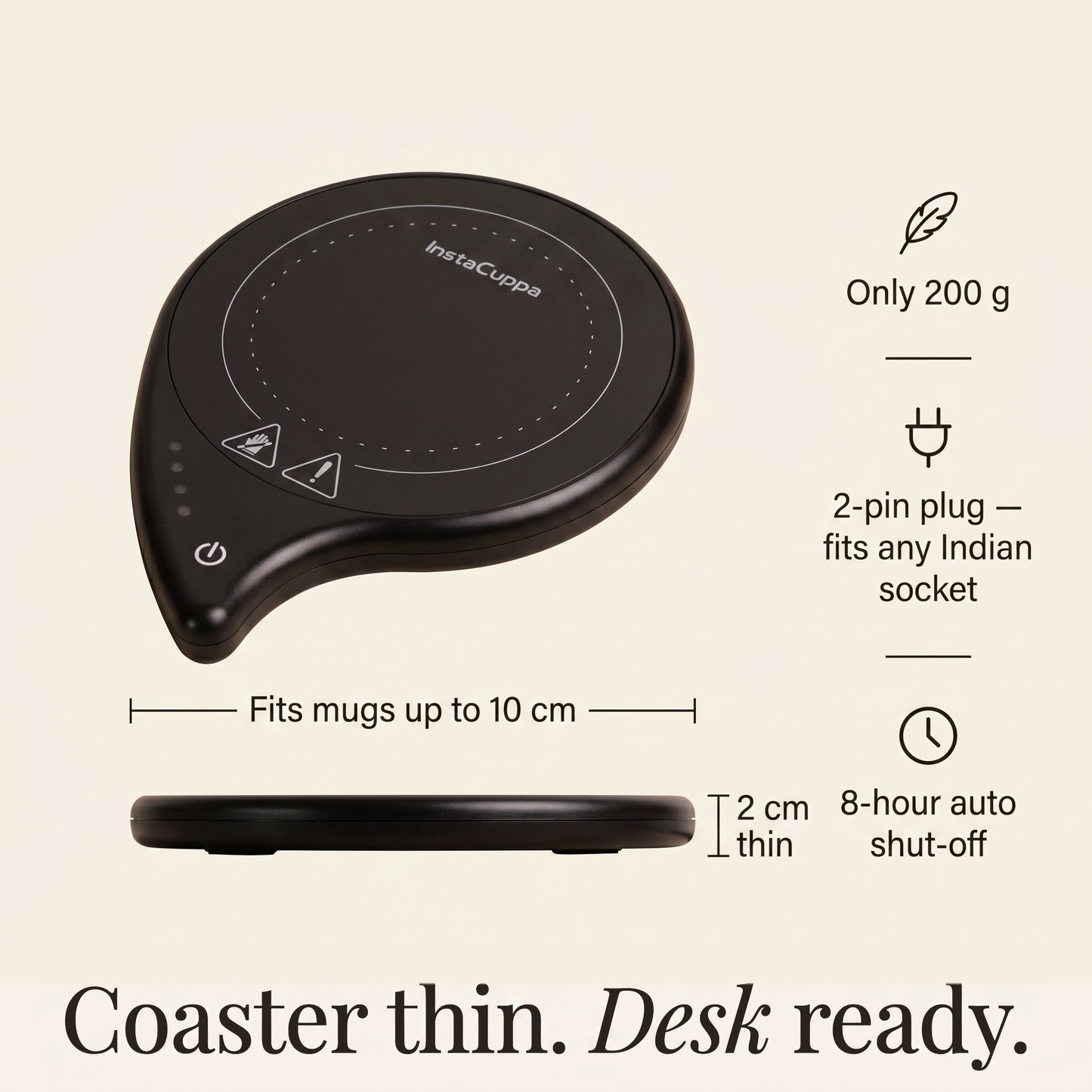 InstaCuppa Coffee Mug Warmer for Desk with 4 Adjustable Temperature Settings - Min 50*C - Max 80*C, 8 Hour Auto Shut Off, Simple Touch Operation, Light Weight and Easy to Carry Around, 40 Watt, Black - Image 8