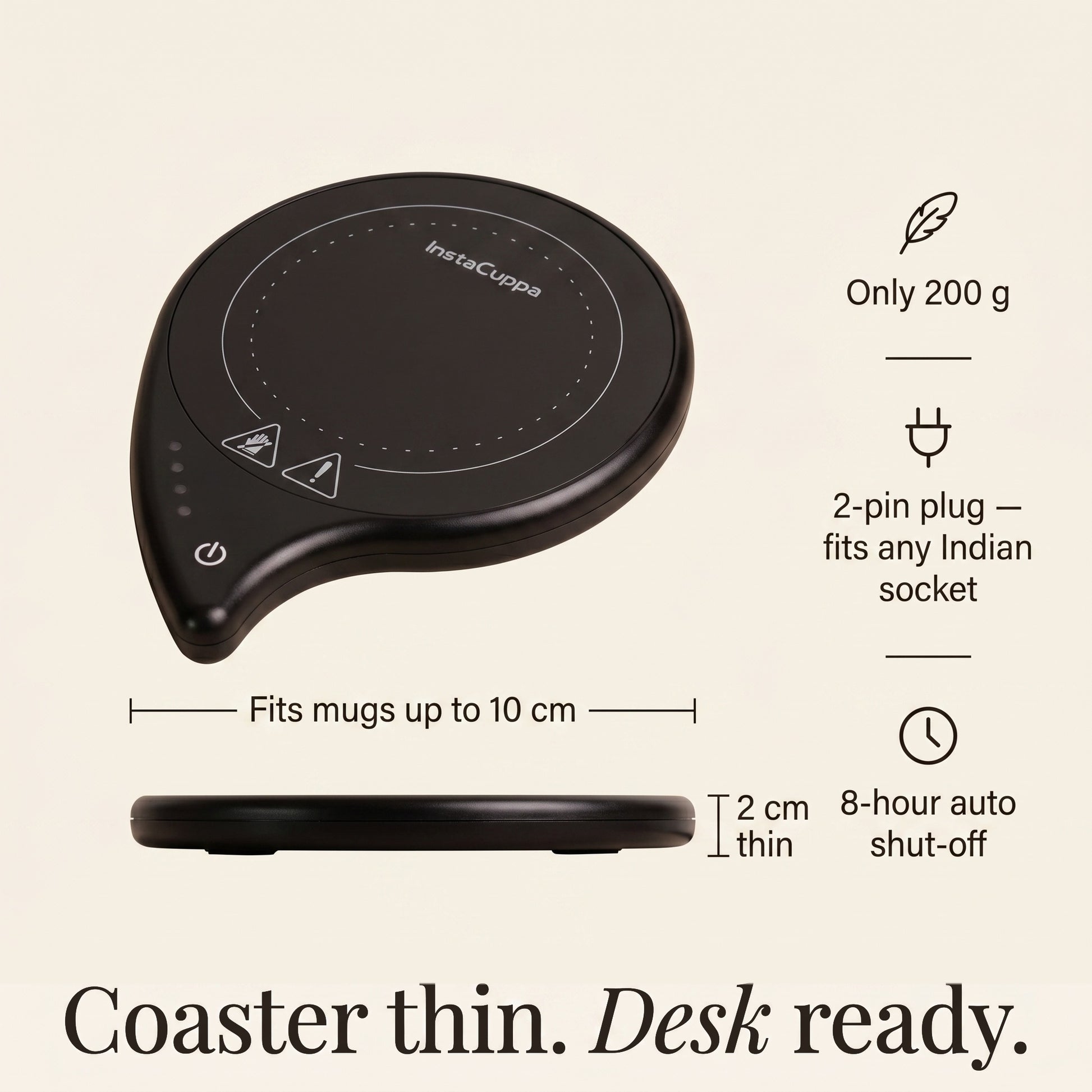 InstaCuppa Coffee Mug Warmer for Desk with 4 Adjustable Temperature Settings - Min 50*C - Max 80*C, 8 Hour Auto Shut Off, Simple Touch Operation, Light Weight and Easy to Carry Around, 40 Watt, Black - Image 8