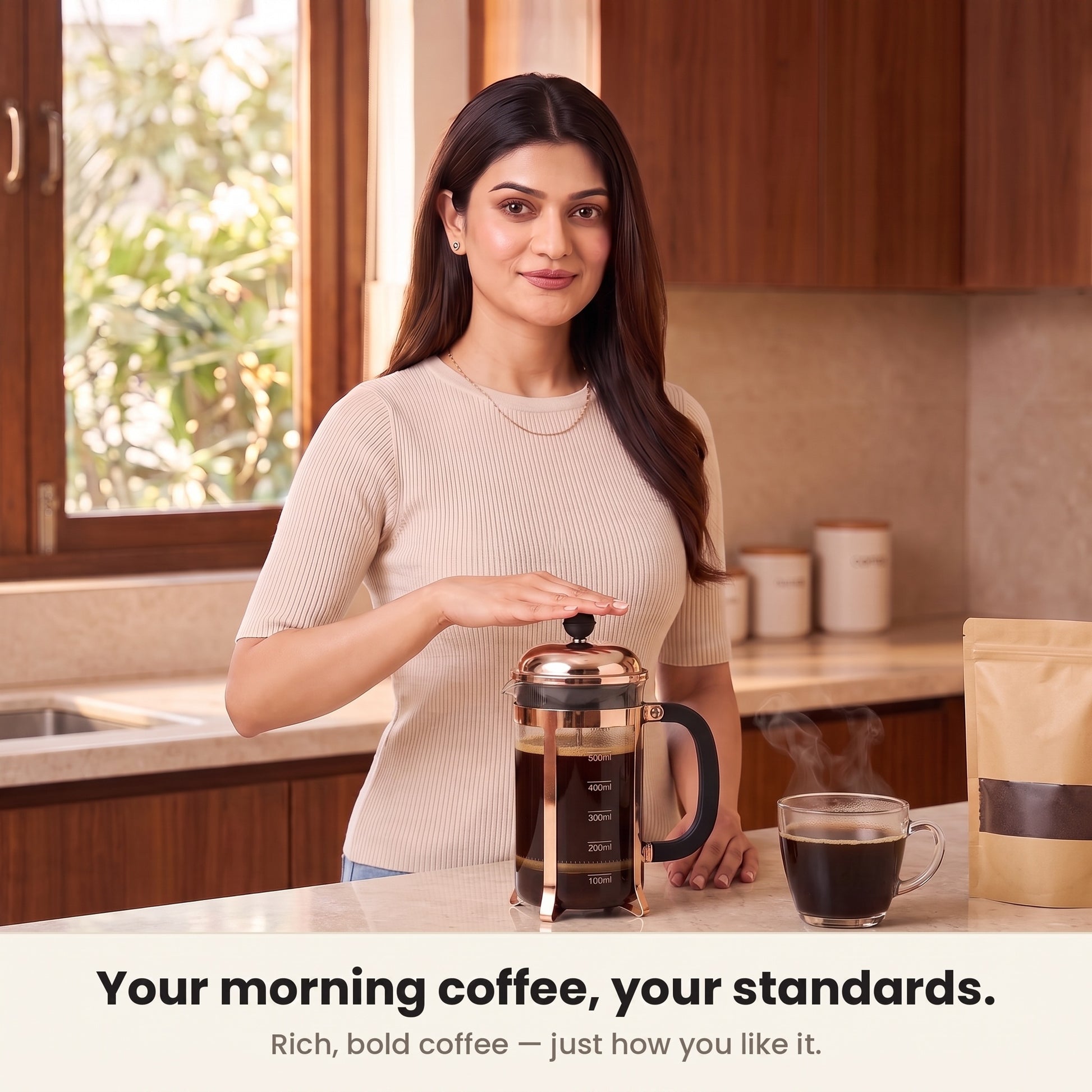 InstaCuppa French Press Coffee Maker - Copper - rich coffee brewed at home · 600 ml