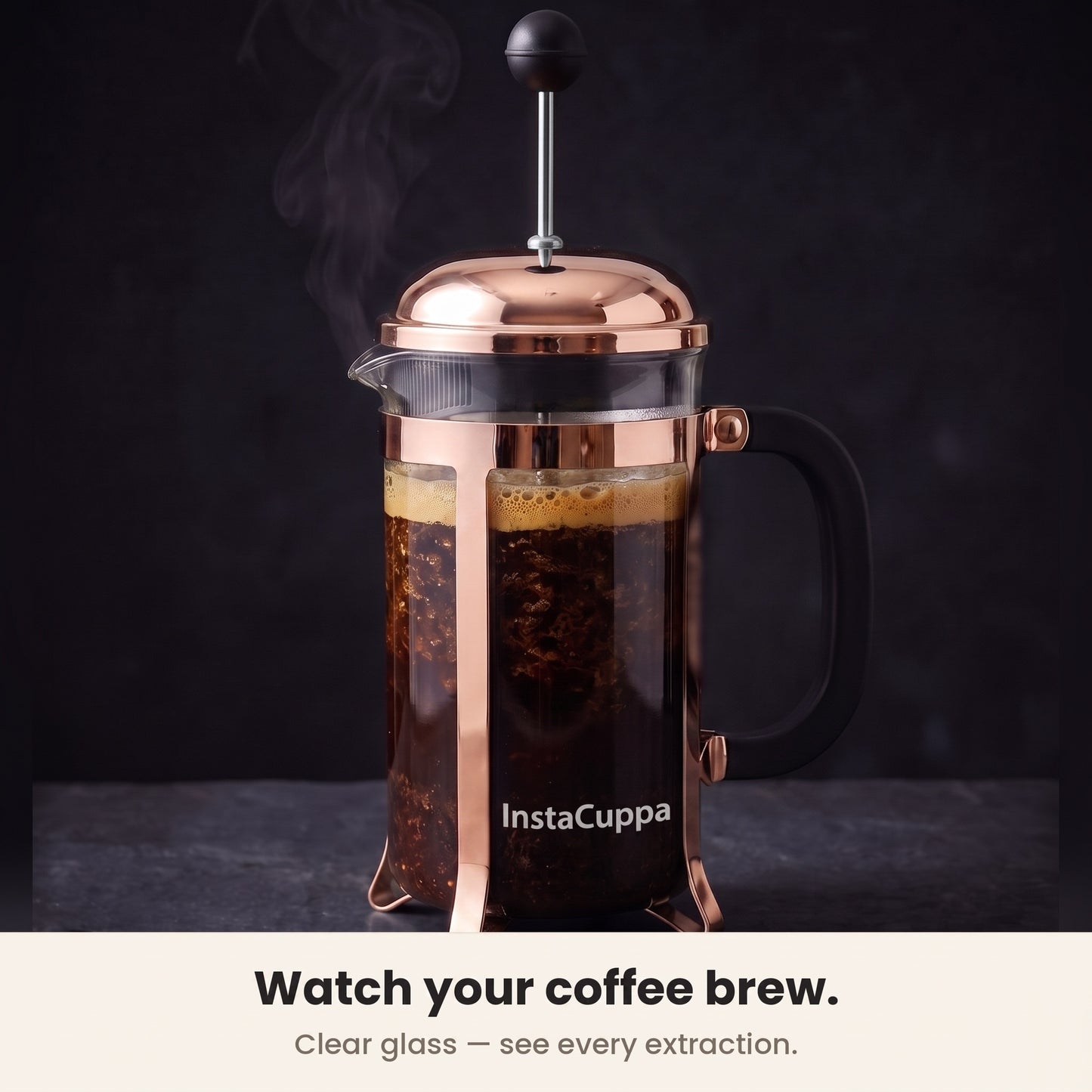 InstaCuppa French Press Coffee Maker - Copper - watch the brew steep · 600 ml
