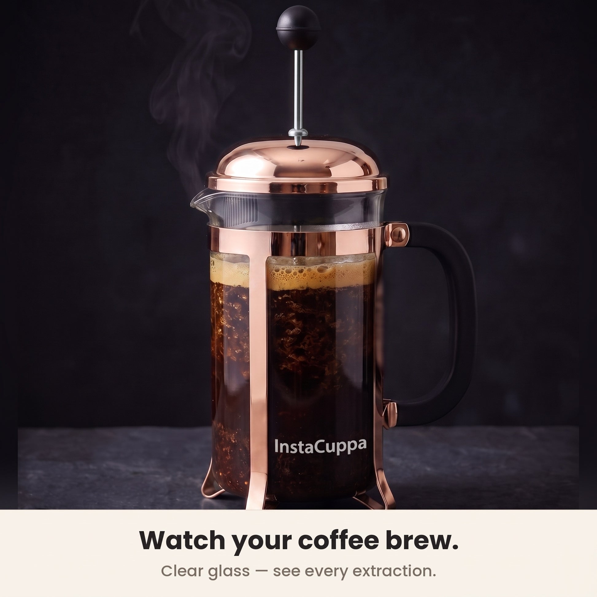 InstaCuppa French Press Coffee Maker - Copper - watch the brew steep · 600 ml