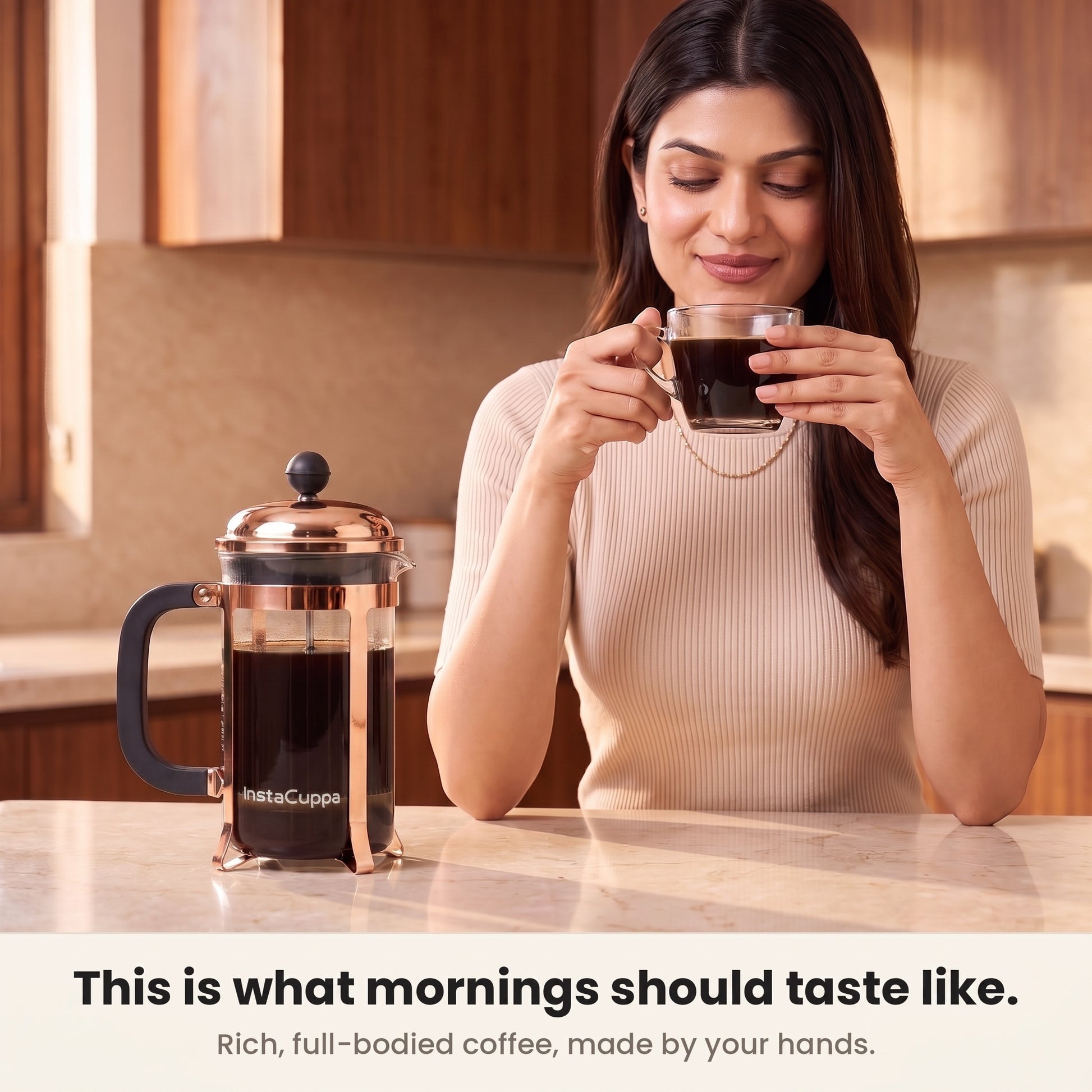 InstaCuppa French Press Coffee Maker - Copper - smooth full-flavoured cup · 600 ml