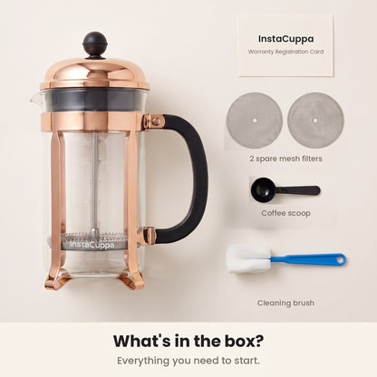 InstaCuppa French Press Coffee Maker - Copper - press, spare filters and tools · 600 ml