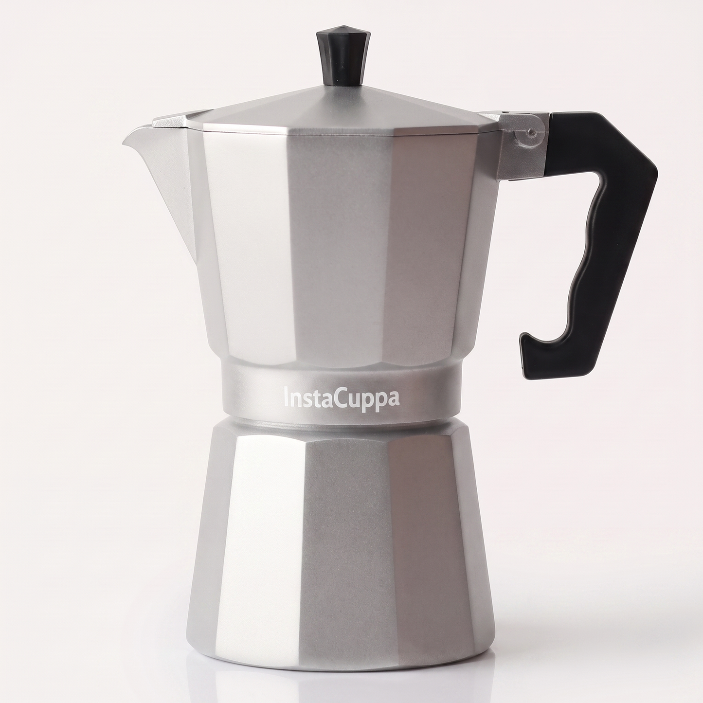 InstaCuppa Aluminium Moka Pot - Silver - on white background · 300 ml · 6 cup