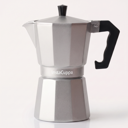 InstaCuppa Aluminium Moka Pot - Silver - on white background · 300 ml · 6 cup