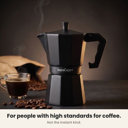 InstaCuppa Aluminium Moka Pot - Black - for people who take their coffee seriously · 300 ml · 6 cup