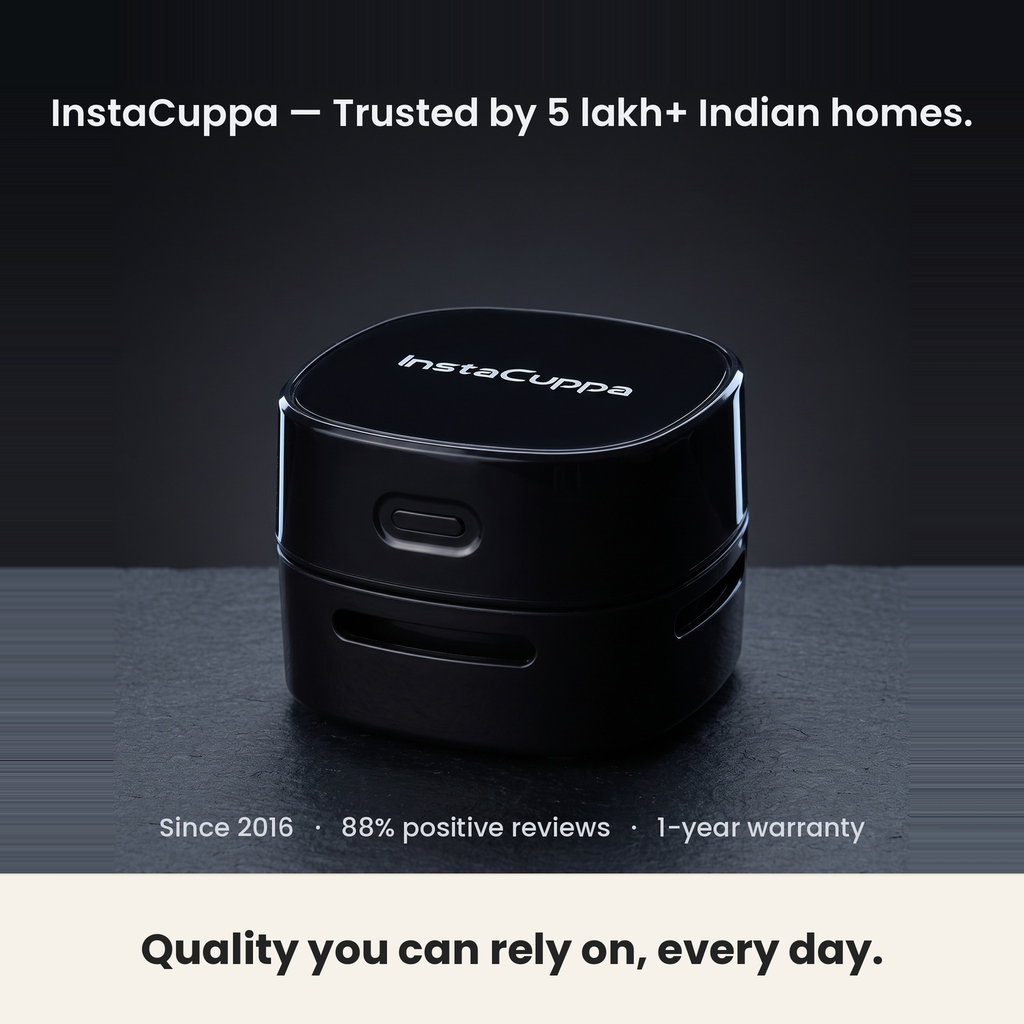 InstaCuppa desktop vacuum trusted by 5 lakh plus Indian homes, 1 year warranty – Battery Edition