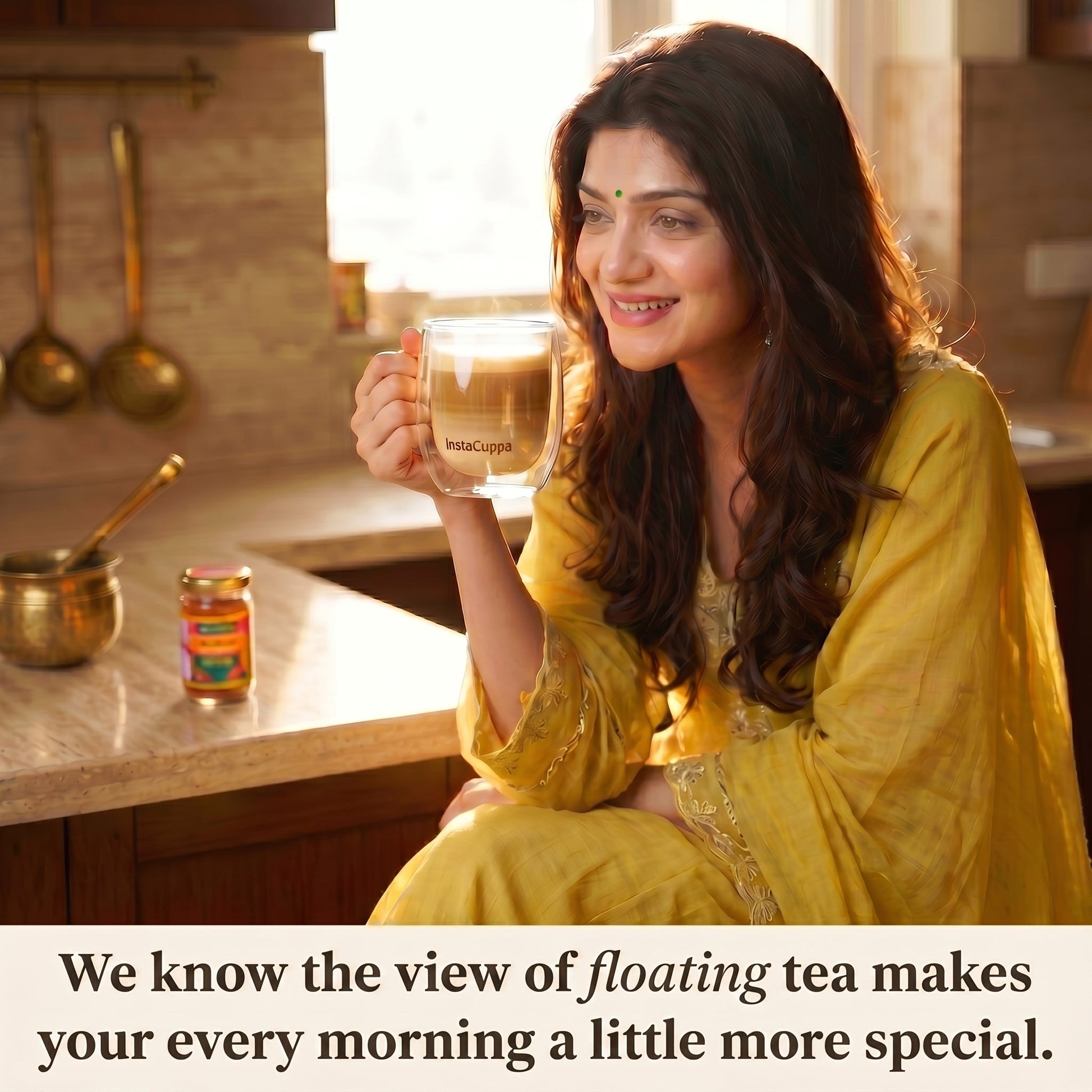 InstaCuppa - Double Wall Glass Coffee Mug - Floating Tea View Every Morning