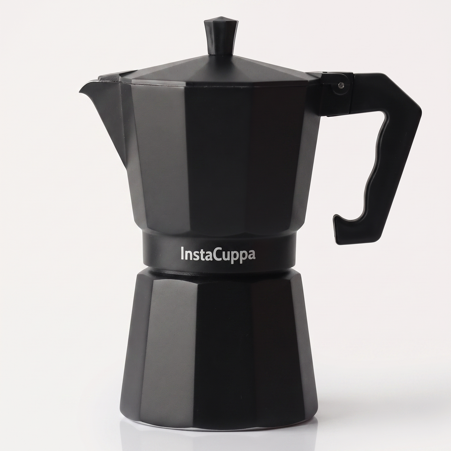 InstaCuppa Aluminium Moka Pot - Black - on white background · 300 ml · 6 cup