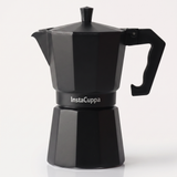 InstaCuppa Classic Aluminium Moka Pot — Italian Stovetop Espresso Maker, 6 Cups · 300 ml | Silver, Black & Red