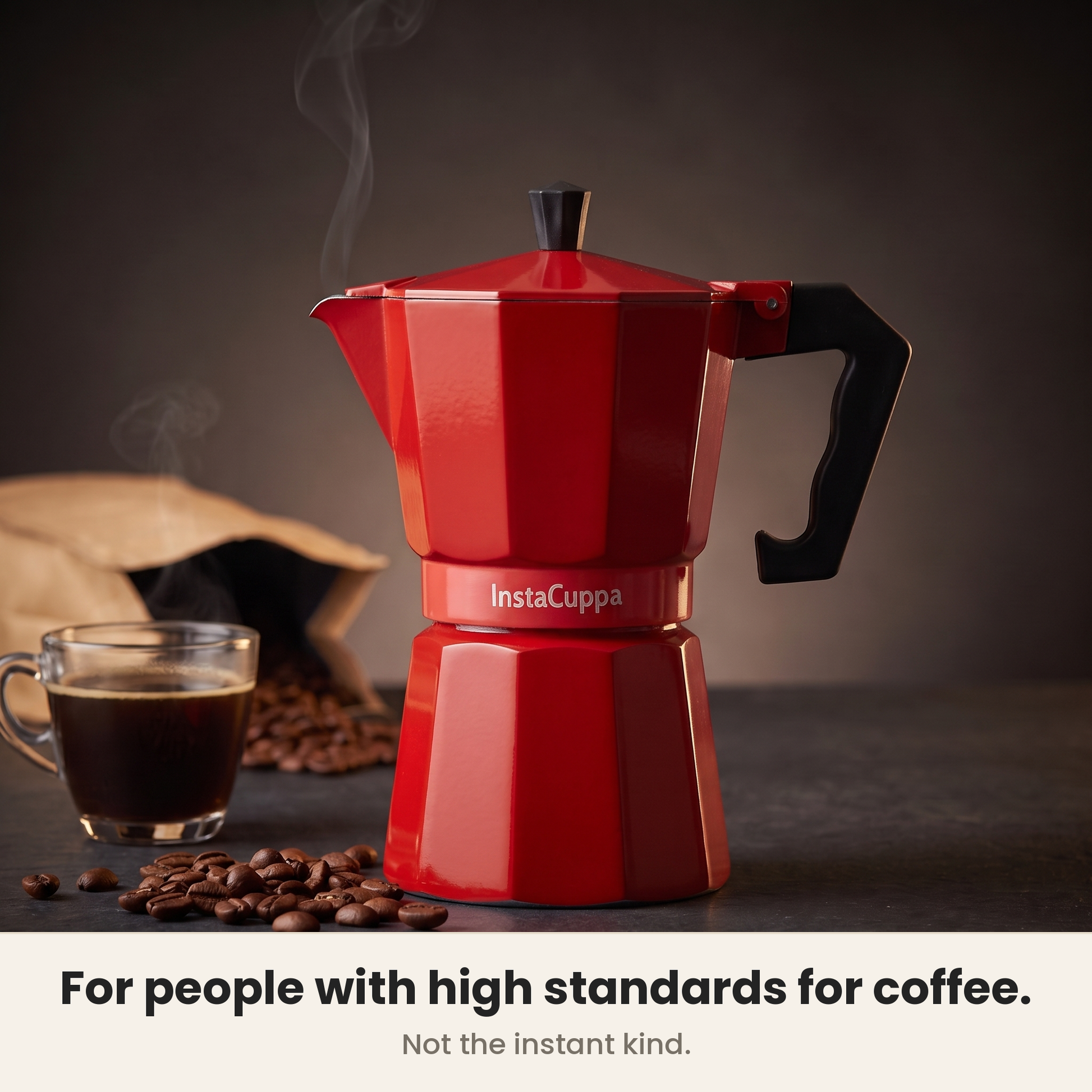 InstaCuppa Aluminium Moka Pot - Red - for people who take their coffee seriously · 300 ml · 6 cup
