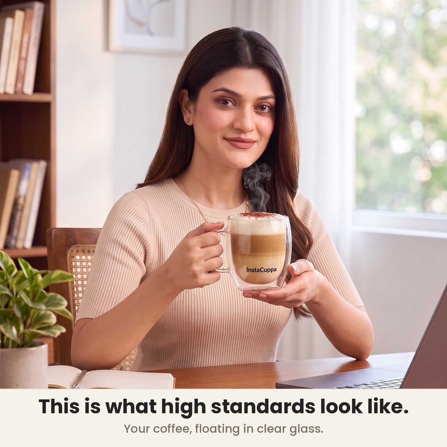 InstaCuppa Double Wall Glass Coffee Mug with Handle - watch your coffee float in double-wall glass – Pack of 1