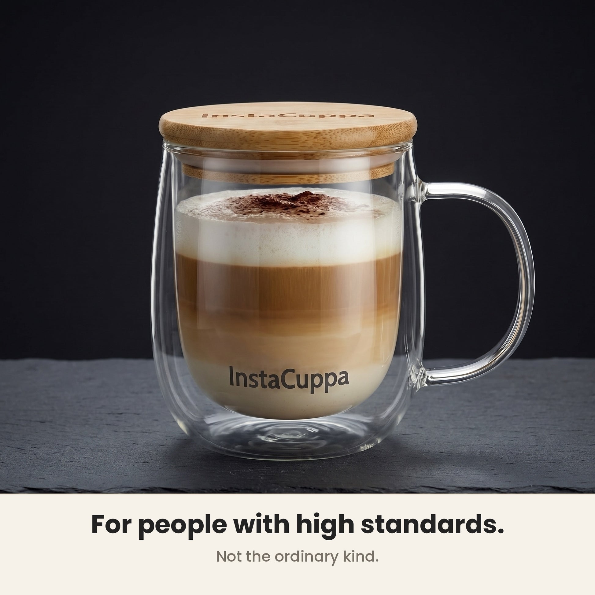 InstaCuppa Double Wall Glass Coffee Mug with Handle - layered latte floating in clear borosilicate glass – Pack of 2