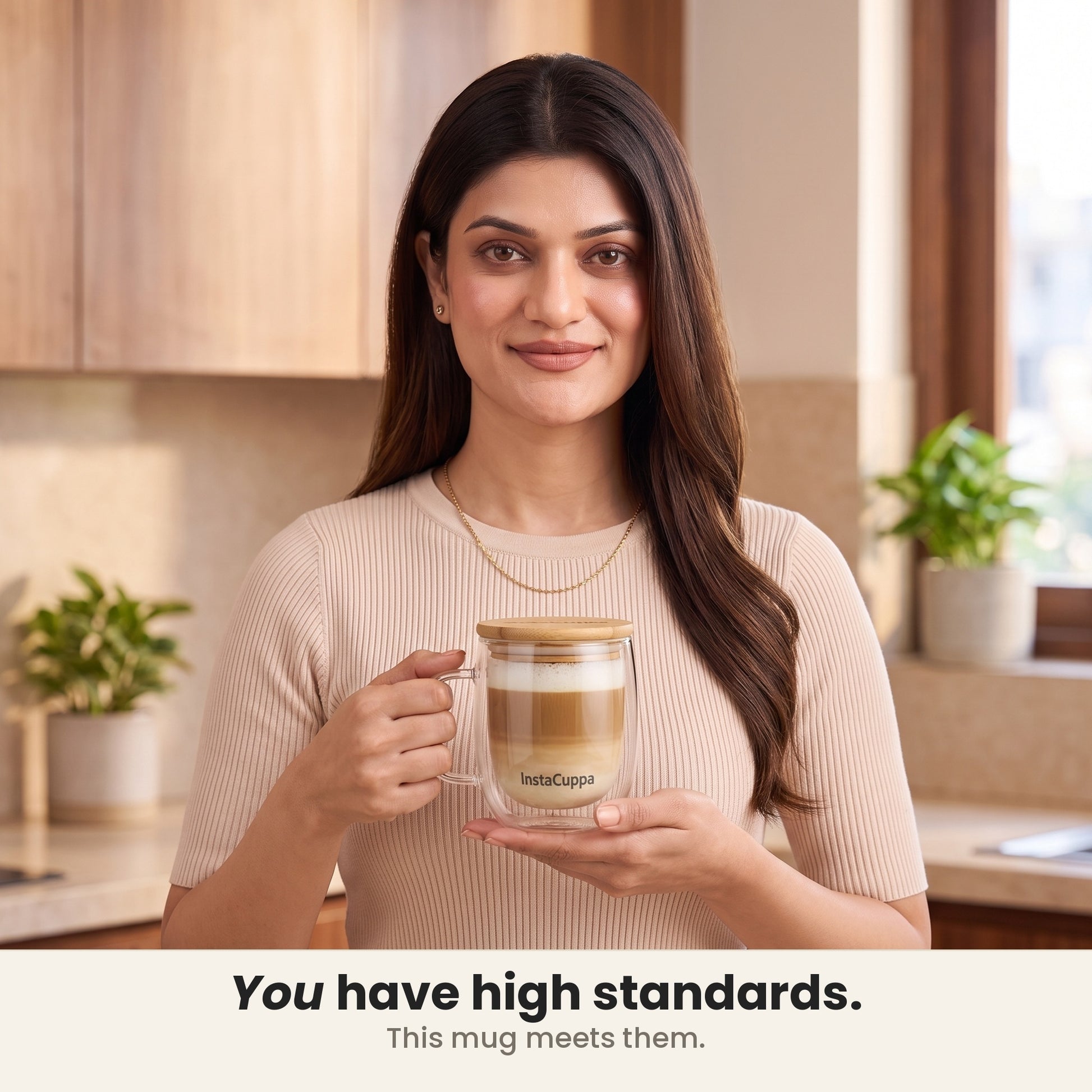 InstaCuppa Double Wall Glass Coffee Mug with Handle - everyday coffee at home, comfortable to hold when hot – Pack of 2