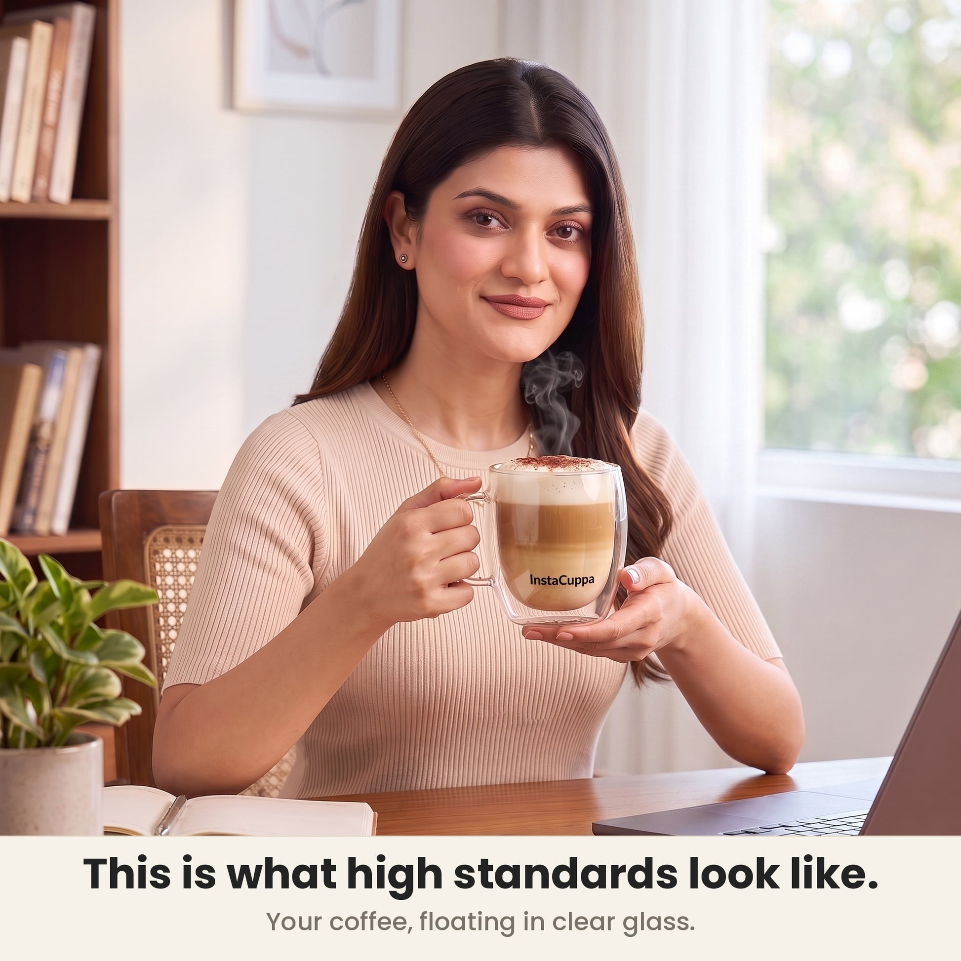 InstaCuppa Double Wall Glass Coffee Mug with Handle - watch your coffee float in double-wall glass – Pack of 2
