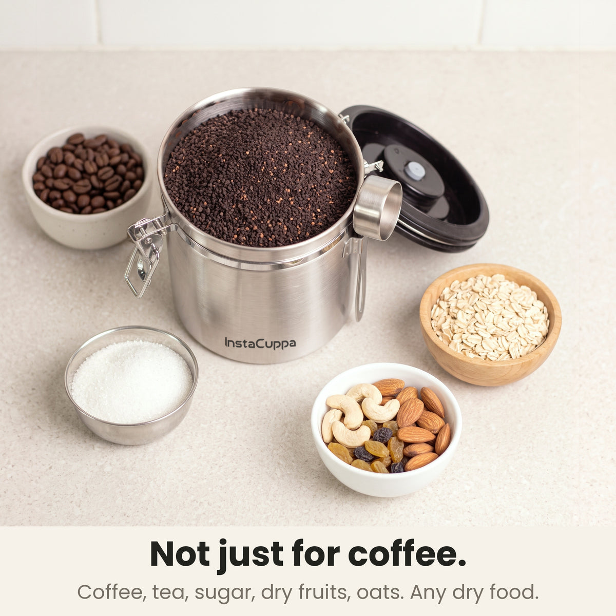 Airtight coffee container - Steel - coffee powder storage container that also holds tea powder, sugar, dry fruits and oats