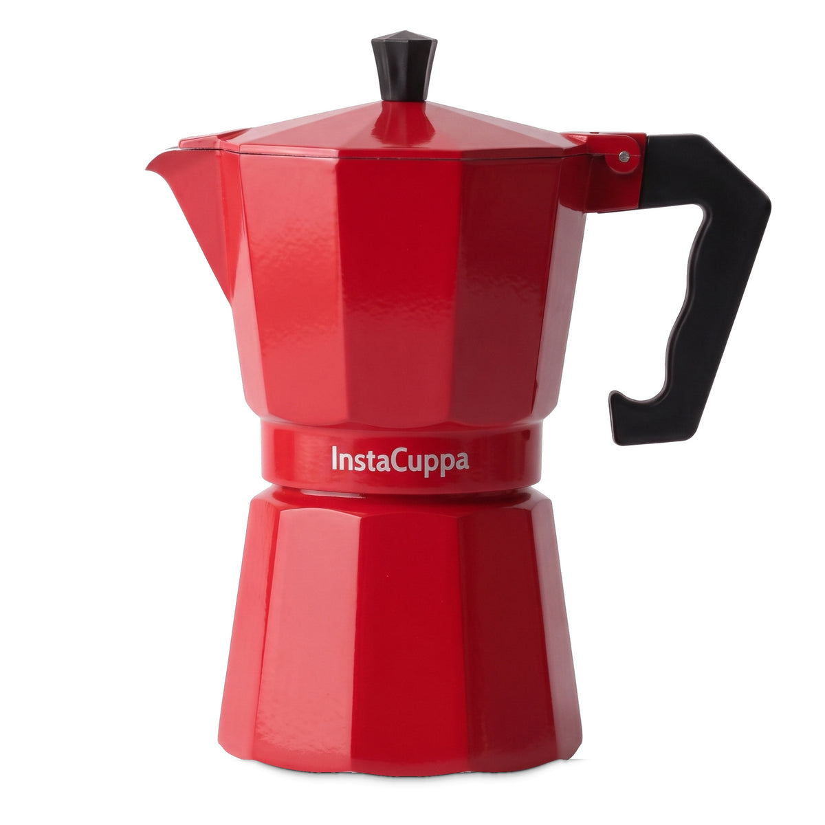 InstaCuppa Aluminium Moka Pot 300 ml - Red - aluminium moka pot in red, 300 ml, front view on a white background