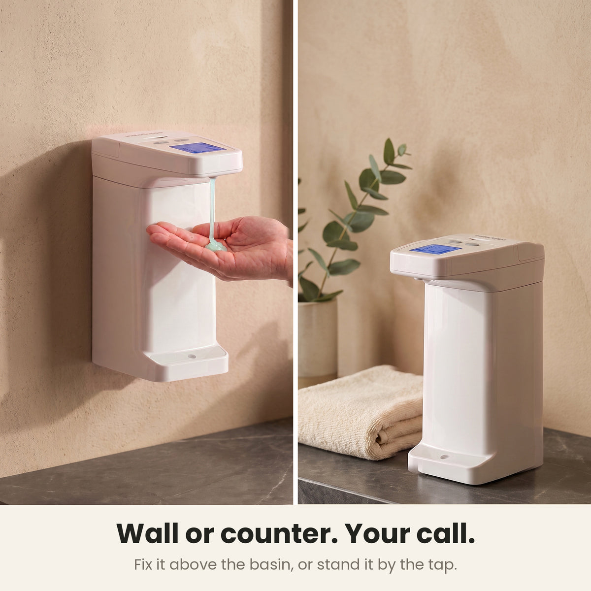 InstaCuppa Automatic Soap Dispenser 350 ml - wall or counter, your call: fixed on the wall above the basin, or standing by the tap
