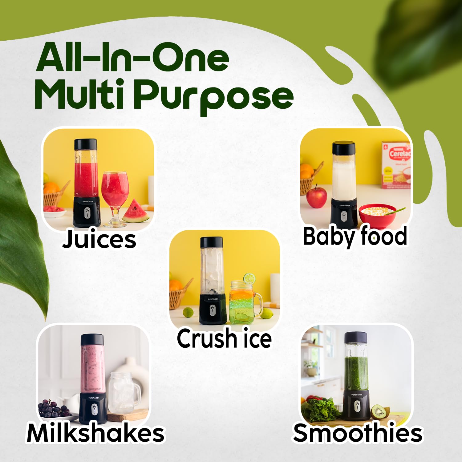 InstaCuppa portable blender version 2 all-in-one for juices baby food milkshakes smoothies and crushing ice