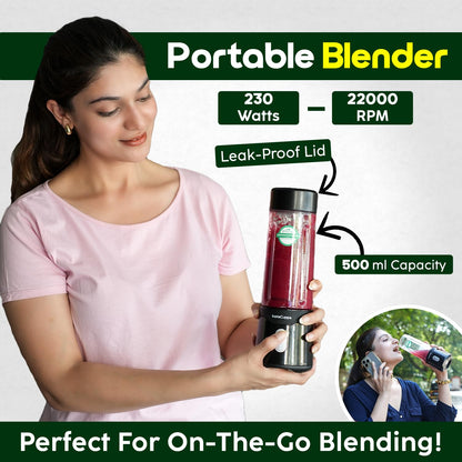 InstaCuppa portable blender version 2 with leak-proof lid 500 ml jar 230 watts and 22000 RPM for on-the-go drinks