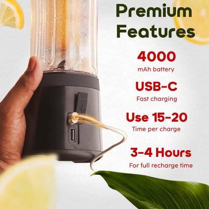 InstaCuppa portable blender version 2 with 4000 mAh battery USB-C fast charging and 15-20 blends per charge