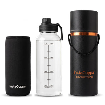 InstaCuppa Borosilicate Glass Water Bottle wi