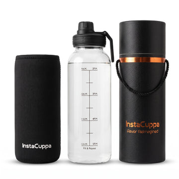InstaCuppa Borosilicate Glass Water Bottle wi