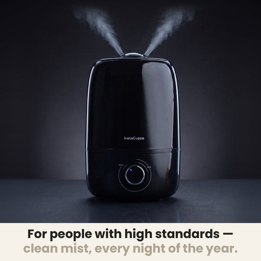 InstaCuppa cool mist humidifier for room running with twin mist plumes