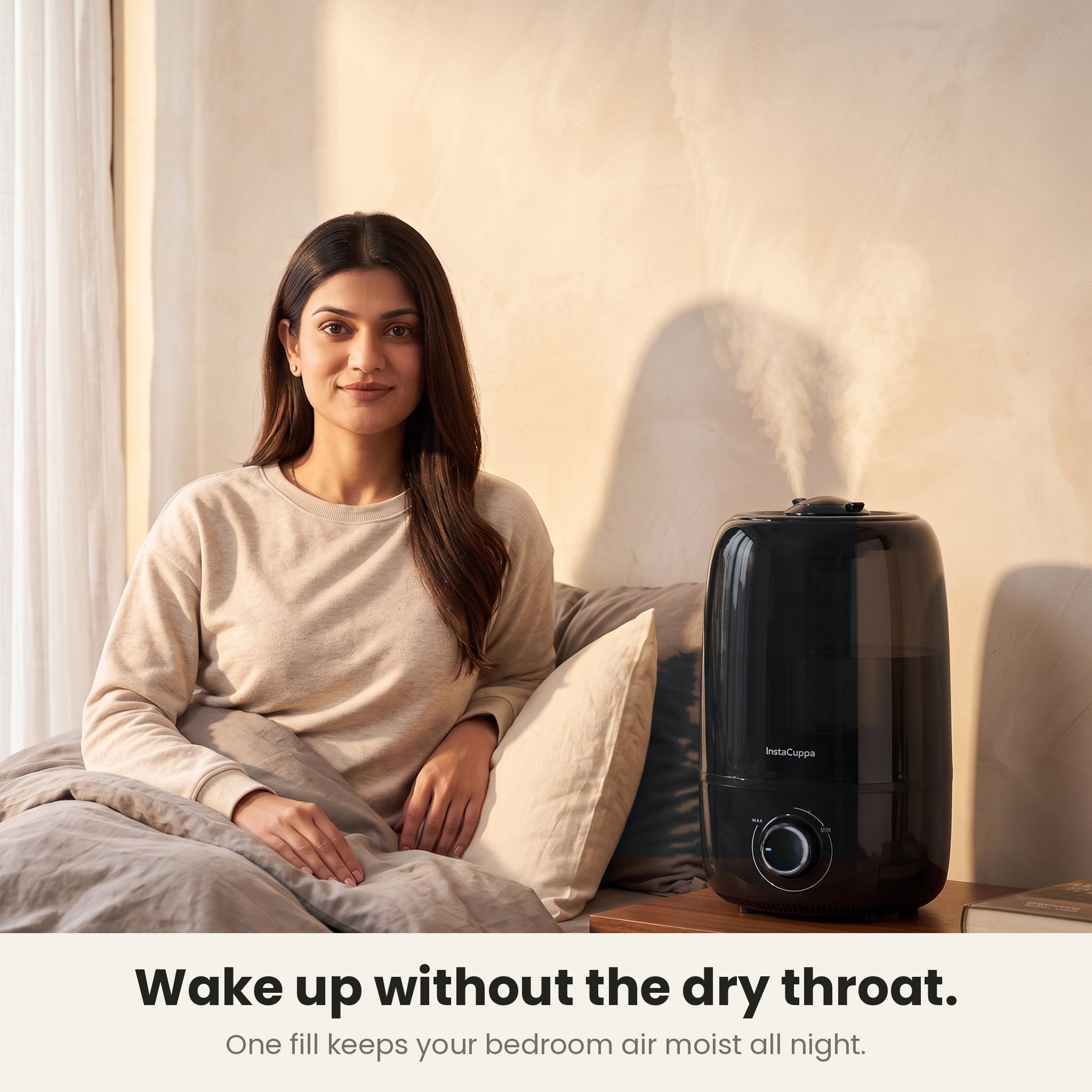 InstaCuppa cool mist humidifier for cold and cough relief in a bedroom
