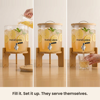 InstaCuppa Glass Water Dispenser 5 Litre — how to use: fill it, set it up, guests self-serve