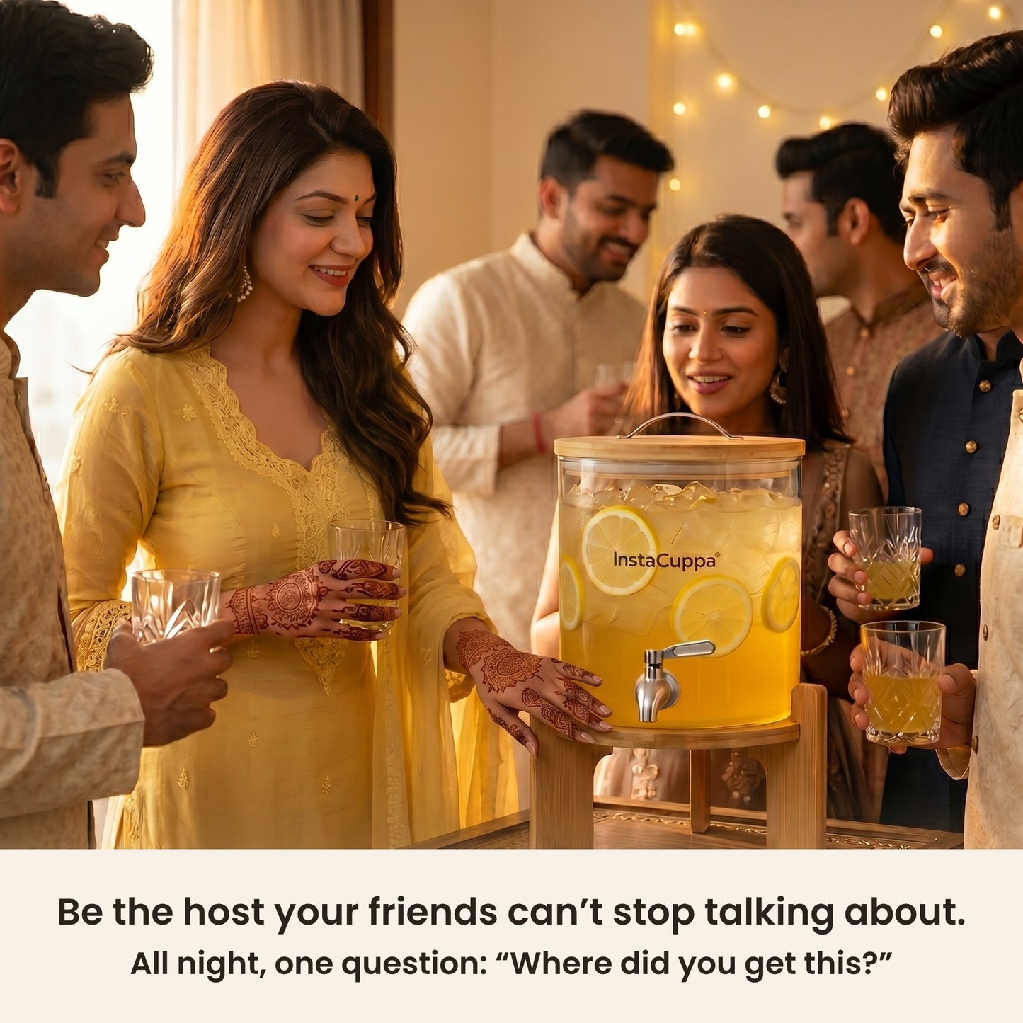 InstaCuppa Glass Water Dispenser 5 Litre — the party centrepiece guests gather around