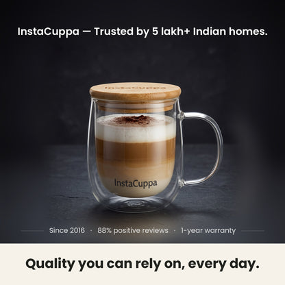 InstaCuppa Double Wall Glass Coffee Mug with Handle - trusted by 5 lakh+ Indian homes since 2016 – Pack of 1