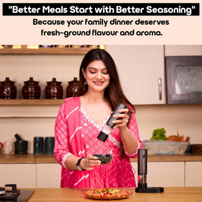 InstaCuppa Electric Salt and Pepper Grinder Set - fresh ground seasoning for better family meals