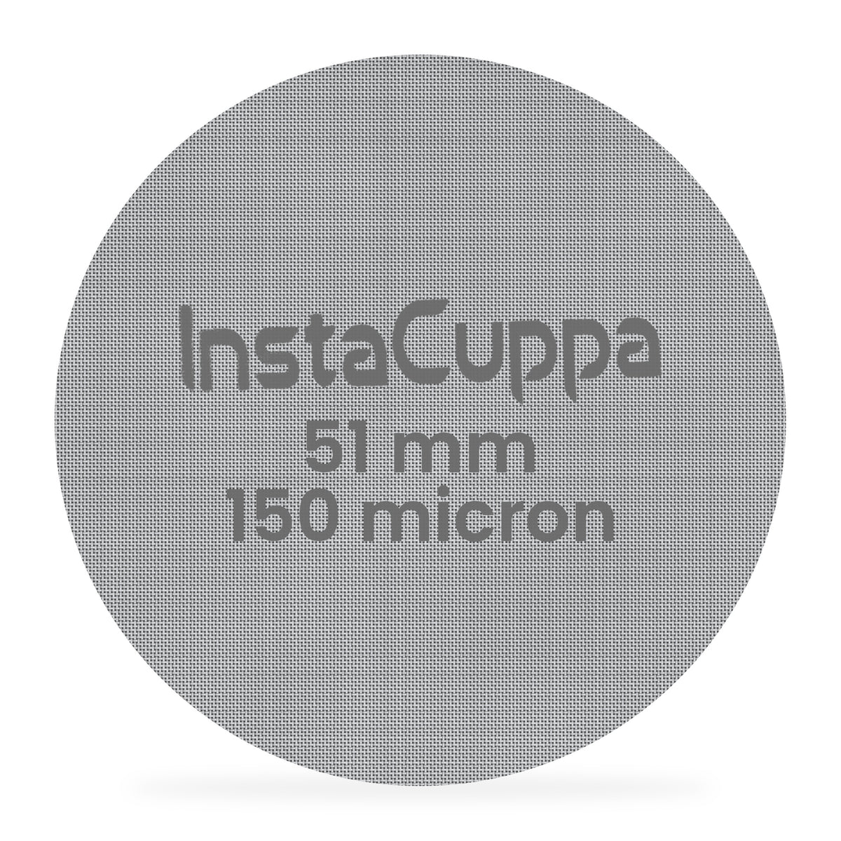 InstaCuppa Espresso Puck Screen - 51 mm - 316 steel 150 micron mesh disc, front view