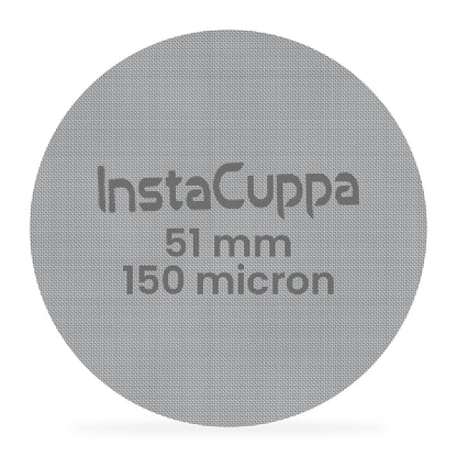 InstaCuppa Espresso Puck Screen - 51 mm - 316 steel 150 micron mesh disc, front view