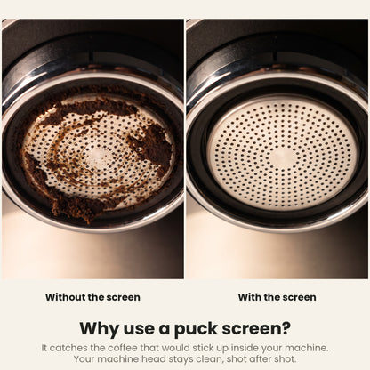 InstaCuppa Espresso Puck Screen - coffee machine head dirty without it and clean with it