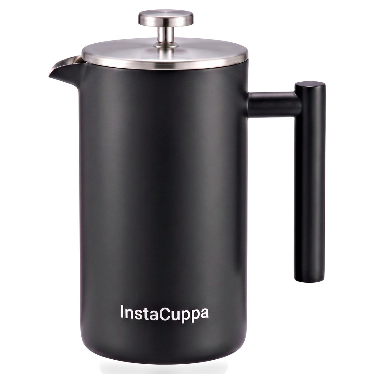 InstaCuppa Stainless Steel French Press 1000 ml - Black - matte black, double-wall 304 steel, 4-part filtration